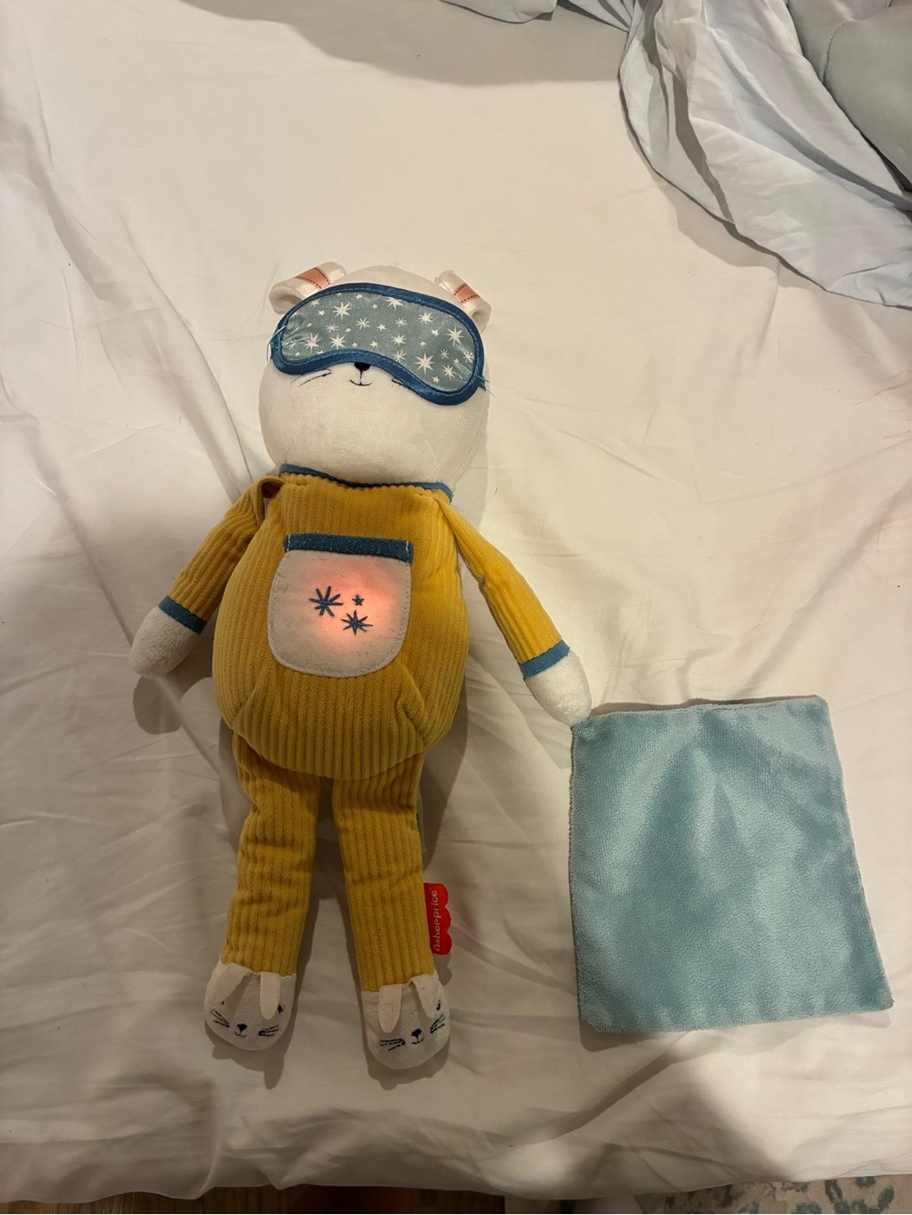 Plush Sleepy Bunny in Mustard Yellow with Blue Mask - Soft Kids Toy